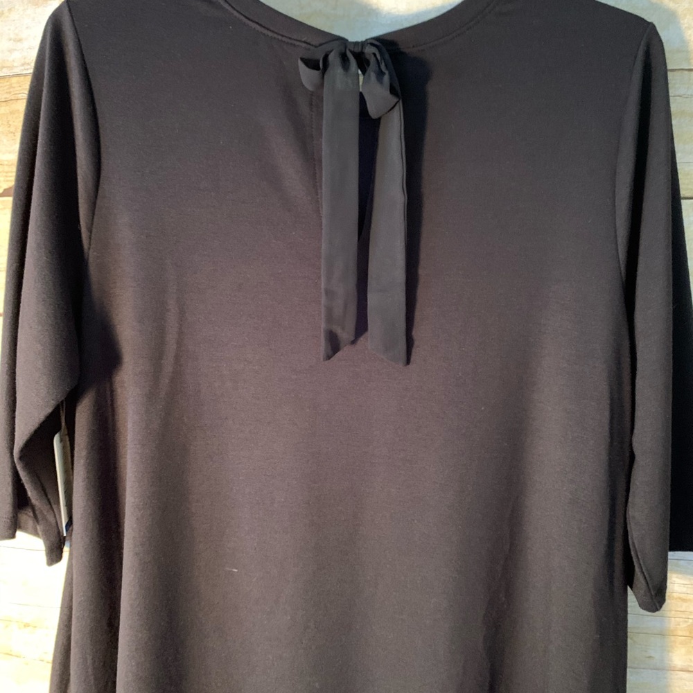 Terra & Sky Black Knit Dress Pockets Bow Back NWT